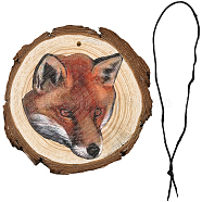 CREATCABIN 1 Set Flat Round & 3D Fox Pattern Wooden Pendant Decorations, with Polyester Cord, Christmas Ornaments Festive Gifts, Chocolate, 98x10mm(HJEW-CN0001-19)