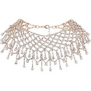 Crystal Rhinestone Bib Necklace, Luxury Braided Necklace for Wedding Party, Light Gold, 18.11 inch(46cm), 1pc/box(NJEW-FG0001-01KCG)