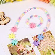 Plastic Beaded Necklaces & Beaded Bracelets, Kid Jewelry Sets, Colorful, Flower, 450mm & 140mm(WG32877-01)