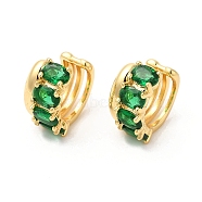 Real 16K Gold Plated Brass Cuff Earrings with Rhinestone for Women, Emerald, 15x16x9mm(EJEW-D065-07G-01)