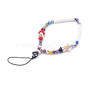 Handmade Lampwork Beaded Mobile Straps for Christmas, Millefiori Glass, with Polymer Clay Heishi Beads, Father Christmas, Snowman, Black, 19.5cm(HJEW-JM00446-05)