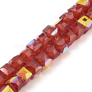 Baking Painted Glass Beads Strands, Imitation Opalite, Faceted, AB Color Plated, Cube, FireBrick, 6.5x6.5x6mm, Hole: 1.2mm, about 95pcs/strand, 22.83~23.03''(58~58.5cm)(DGLA-D001-05J)
