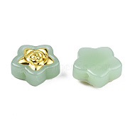 Imitation Jade Spray Painted Glass Beads, with Golden Plated Brass Findings, Star with Flower, Medium Aquamarine, 14x14.5x5.5mm, Hole: 1mm(LAMP-N032-02-C01)