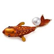 Enamel Pins, Alloy Brooches for Backpack Clothes, with Plastic Pearl, Fish, 28x59mm(JEWB-R052-03G-02)