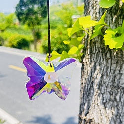 Glass Hanging Suncatchers, with Cord, for Garden Outdoor anging Ornaments , Butterfly, 76mm(PW-WGA1EEE-02)