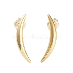 304 Stainless Steel Stud Earrings, Horn, Golden, 24x6mm(EJEW-P245-13G)