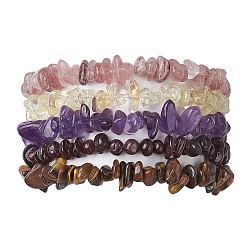 12 Constellation Natural Mixed Gemstone Chip Beaded Stretch Bracelets Sets for Women Men, Sagittarius, Inner Diameter: 2-1/8 inch(5.5cm), 5pcs/set(BJEW-JB10264-11)