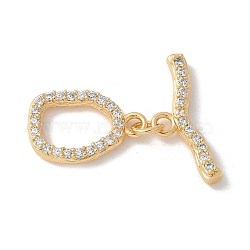 Brass Pave Clear Cubic Zirconia Toggle Clasps, Real 18K Gold Plated, 20.5mm(KK-U052-09G)