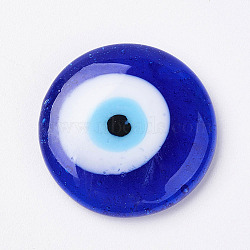 Handmade Lampwork Evil Eye Cabochons, Flat Round, Blue, 20x8mm(LAMP-E106-03A)