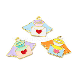Rack Plating Alloy Pendants, with Enamel, Cadmium Free & Nickel Free & Lead Free, Envelope with Wing Charm, Light Gold, Mixed Color, 17x25x1mm, Hole: 1.8mm(FIND-C018-35LG)