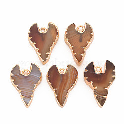 Natural Agate Pendants, with Light Gold Plated Iron Findings, Dyed & Heated, Heart, Peru, 27.5~31x20~21x5~6.5mm, Hole: 2mm(G-N326-122D)
