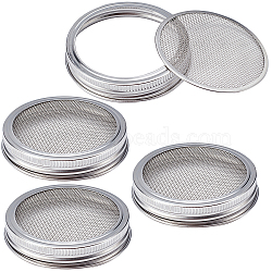 4 Sets 304 Stainless Steel Mesh Lid, Sprouting Lid, for Mason Jars, Canning Jar, Stainless Steel Color, 86~90x16mm, Inner Diameter: 87mm, Web: 82x1.2mm(AJEW-GF0005-43)
