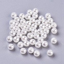 ABS Plastic Imitation Pearl Round Beads, White, 6mm, Hole: 1mm(X-MACR-S789-6mm-01)