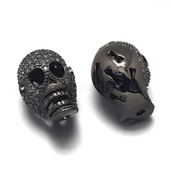 Hollow Skull Brass Micro Pave Cubic Zirconia Beads, Cadmium Free & Lead Free, Gunmetal, 18x12x12mm, Hole: 1mm(X-ZIRC-O001-94B-RS)