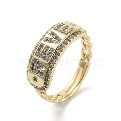 Brass Pave Cubic Zirconia Adjustable Rings, Word REVE, Real 18K Gold Plated, US Size 7(17.3mm)(RJEW-M170-25G)