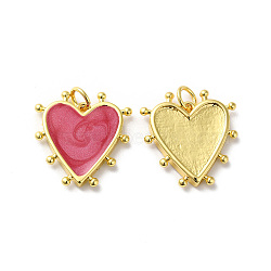 Rack Plating Brass Enamel Pendants, with Jump Ring, Lead Free & Cadmium Free, Heart Charm, Real 18K Gold Plated, Cerise, 19x18x3mm, Hole: 3.5mm(KK-D074-03G-02)