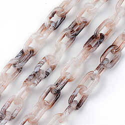 Two Tone Spray Painted Handmade Transparent Acrylic Cable Chains, Oval, for Purse Strap Bag Chain, Sienna, Link: 14x8x2.5mm(TACR-T022-01L)