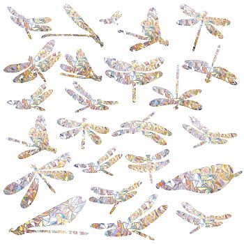 Waterproof PVC Colored Laser Stained Window Film Adhesive Stickers, Electrostatic Window Stickers, Dragonfly Pattern, 33~68x53~200mm, 24pcs/set