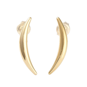 304 Stainless Steel Stud Earrings, Horn, Golden, 24x6mm