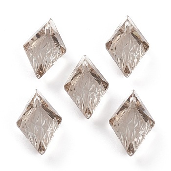 Embossed Glass Rhinestone Pendants, Rhombus, Faceted, Satin, 19x12x6mm, Hole: 1.5mm