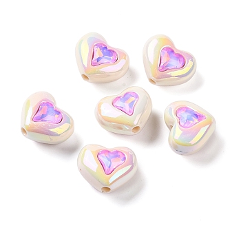 Plating Acrylic Beads, Heart, Violet, 16x19x11.5mm, Hole: 2.5mm