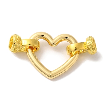 Heart Rack Plating Brass Fold Over Clasps, Long-lasting Plated, Lead Free & Cadmium Free, Real 18K Gold Plated, 37mm, Hole: 5mm