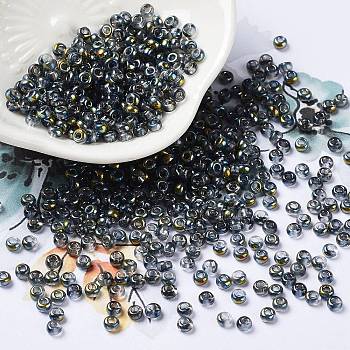 Transparent Glass Seed Beads, Half Plated, Two Tone, Round, Gray, 8/0, 3x2mm, Hole: 1mm