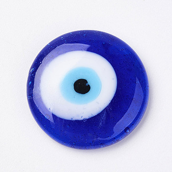 Handmade Lampwork Evil Eye Cabochons, Flat Round, Blue, 20x8mm