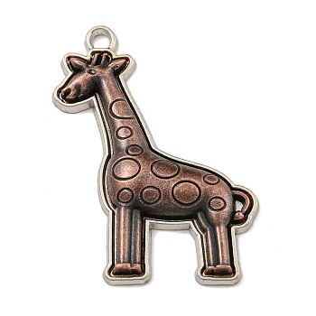 Alloy Pendants, Giraffe Charm, Cadmium Free & Lead Free, Red Copper, 48x36x5.5mm, Hole: 3mm