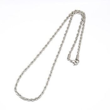 Fashionable 304 Stainless Steel Rope Chain Necklace Making, with Lobster Claw Clasps, Stainless Steel Color, 21.5 inch~24 inch(54.6~60.9cm)x3mm