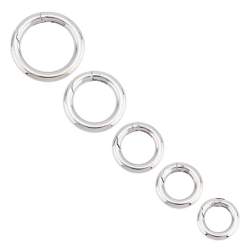 5Pcs 5 Styles 304 Stainless Steel Spring Gate Rings, for Keychain, Round Ring, Stainless Steel Color, 16~28x3~4mm, Inner Diameter: 10~20mm, 1pc/style