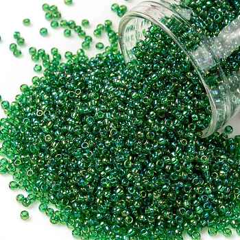 TOHO Round Seed Beads, Japanese Seed Beads, (167B) Transparent AB Grass Green, 15/0, 1.5mm, Hole: 0.7mm, about 15000pcs/50g