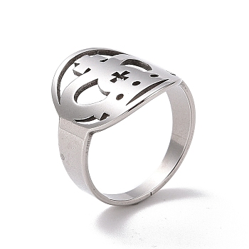 201 Stainless Steel Cross Crown Finger Ring, Hollow Wide Ring for Women, Stainless Steel Color, US Size 6 1/2(16.9mm)