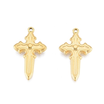 Ion Plating(IP) 304 Stainless Steel Pendant, Cross, Real 18K Gold Plated, 33.5x20x3.5mm, Hole: 1.5mm