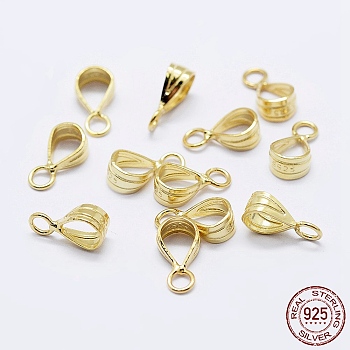 925 Sterling Silver Pendant Bails, with S925 Stamp, Golden, 13.5x7.5x5mm, Hole: 2mm and 6x8mm
