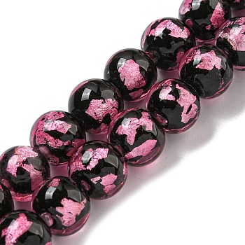 Handmade Silver/Gold Foil Lampwork Beads Strands, Round, Pearl Pink, 10.5~11x10mm, Hole: 1.5~1.6mm, about 50pcs/strand, 19.53 inch(49.6cm)