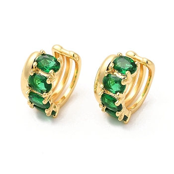 Real 16K Gold Plated Brass Cuff Earrings with Rhinestone for Women, Emerald, 15x16x9mm