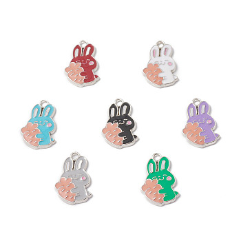 Alloy Enamel Pendants, Rabbit with Carrot Charm, Platinum, Mixed Color, 21x13.5x2mm, Hole: 2mm