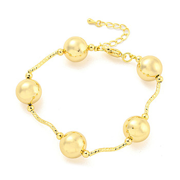 Rack Plating Brass Twisted Link Round Ball Bracelets for Women, Cadmium Free & Lead Free, Long-Lasting Plated, Real 18K Gold Plated, 6-3/8 inch(16.3cm)