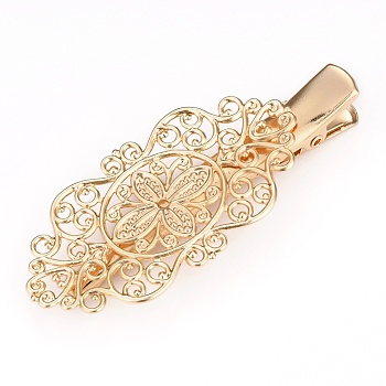 Brass Alligator Hair Clips, Long-Lasting Plated, Flower, Real 14K Gold Plated, 65~75x28x9mm