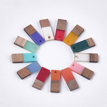 Resin & Walnut Wood Pendants, Rectangle, Mixed Color, 22.5~23x8.5~9x3.5mm, Hole: 2mm