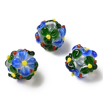 Handmade Lampwork Beads, Flower, Dodger Blue, 12~14mm, Hole: 1.2mm