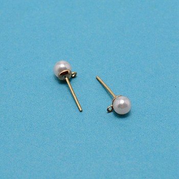 304 Stainless Steel Stud Earring Findings, with Acrylic Imitation Pearl Beads and Loop, Light Gold, 17x6.5mm, Hole: 0.8mm, Pin: 0.8mm