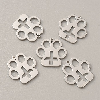 314 Stainless Steel Pendants, Paw Print with Cross Pattern Charms, Stainless Steel Color, 15.5x15.5x1mm, Hole: 1mm