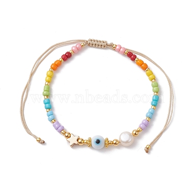 Colorful Glass Seed & Brass Braided Bead Bracelet(BJEW-JB10138)-3