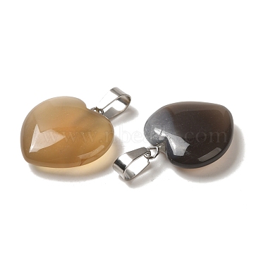 Coeur gris naturel agate pendentifs(G-Q438-11)-2