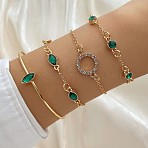 4Pcs 4 Styles Alloy Chain Bracelet & Bangle Set for Women, with Rhinestone & Glass, Green, 7-7/8 inch(20cm)(WG6073F-02)