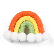 Polycotton(Polyester Cotton) Woven Rainbow Wall Hanging, Macrame Woven Rainbow with Pompom, Coral, 35~37x48~52x16~17.5mm(FIND-T035-16I)