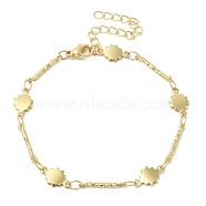 Brass Sun & Bar Link Chain Bracelets for Women, Real 24K Gold Plated, 7 inch(17.8cm)(BJEW-G672-03G)