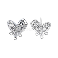 Brass Heart Stud Earring Findings, with Horizontal Loops, Cadmium Free & Nickel Free & Lead Free, Real Platinum Plated, 29x23mm, Hole: 1.6mm, Pin: 0.7mm(KK-N232-440P)
